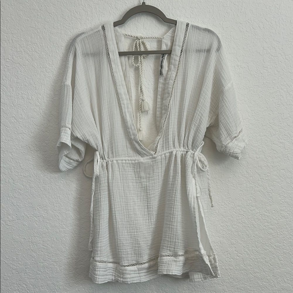 Abercrombie & Fitch White V-Neck Tunic Top OS